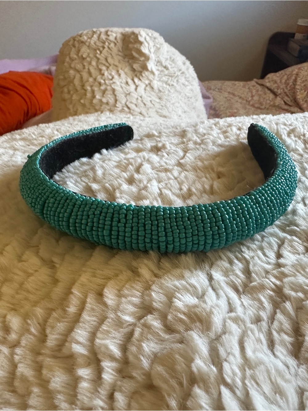 Anthropologie Teal Beaded Padded Headband